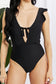 Flirty Backless Ruffle Sleeve One-Piece with Plunging Neckline and Bust Tie