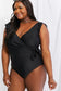 Effortlessly Elegant: Our Black Ruffle Faux Wrap One-Piece Swimsuit