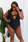 Flirty Backless Ruffle Sleeve One-Piece with Plunging Neckline and Bust Tie