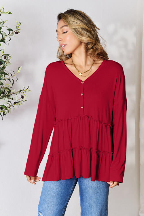 Perfect Long Sleeve Ruffle Hem Blouse