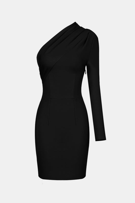 Asymmetrical Neck One-Shoulder Bodycon Dress - WESTHUNDRED