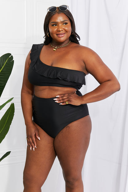 Beach-Ready Chic: Our Black Ruffle One-Shoulder Bikini