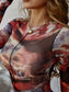 Printed Long Sleeve Crewneck Midi Bodycon Dress - WESTHUNDRED