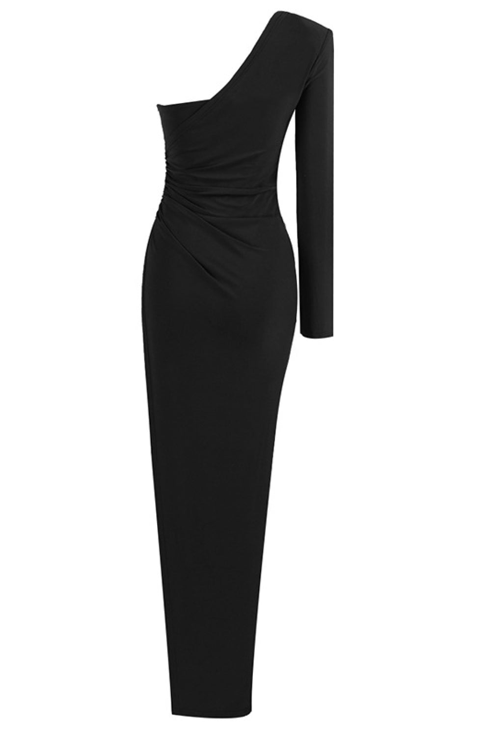 One Shoulder Asymmetrical Trim Bodycon Dress - WESTHUNDRED