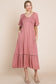 Casual V-neck Pocket Midi Pink Dress