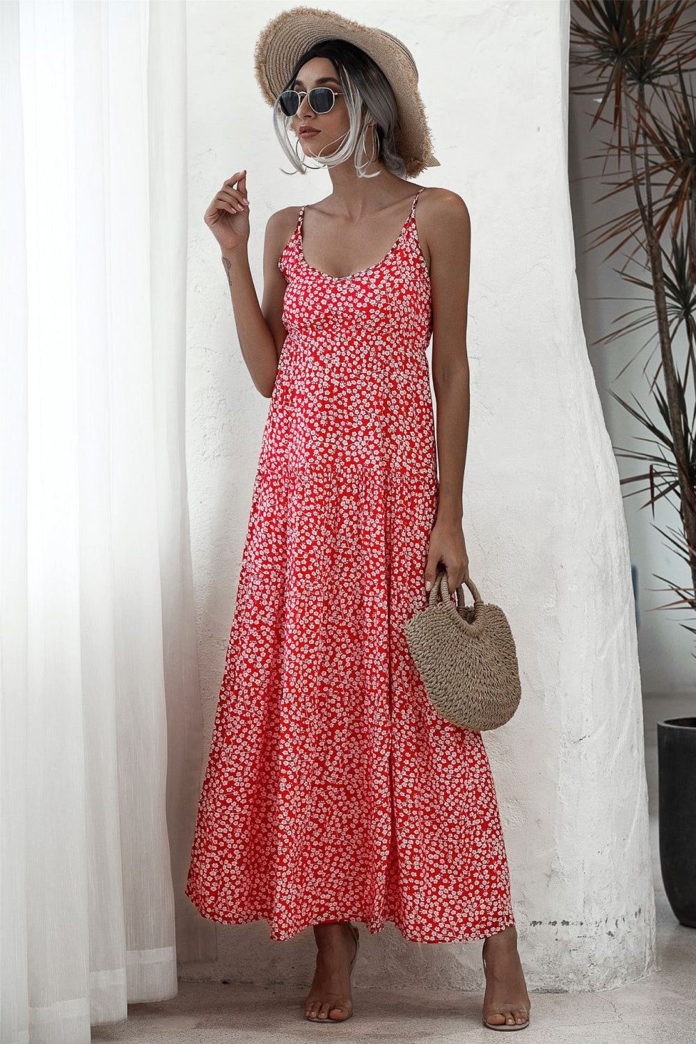 Ditsy Floral Backless Maxi Dress - WESTHUNDRED