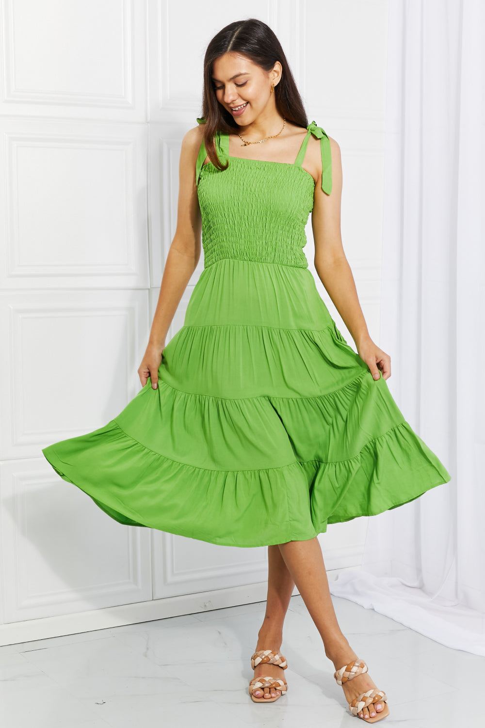 Luminous Lime Dress: Radiate Vibrance Midi Dress