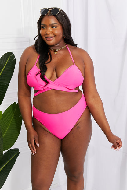 Pink Double Strap Halter Twisted Bikini