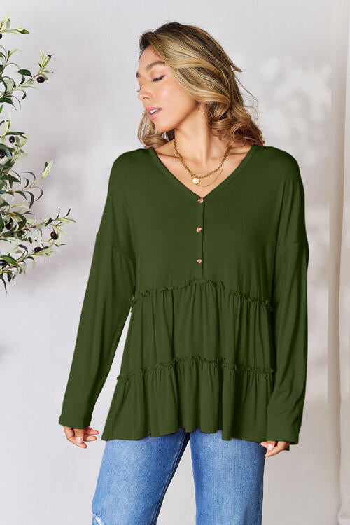 Perfect Long Sleeve Ruffle Hem Blouse