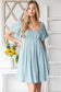 Chic Balloon Sleeve Dress with Square Neck and Crisscross Back Detailing
