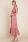 Casual V-neck Pocket Midi Pink Dress