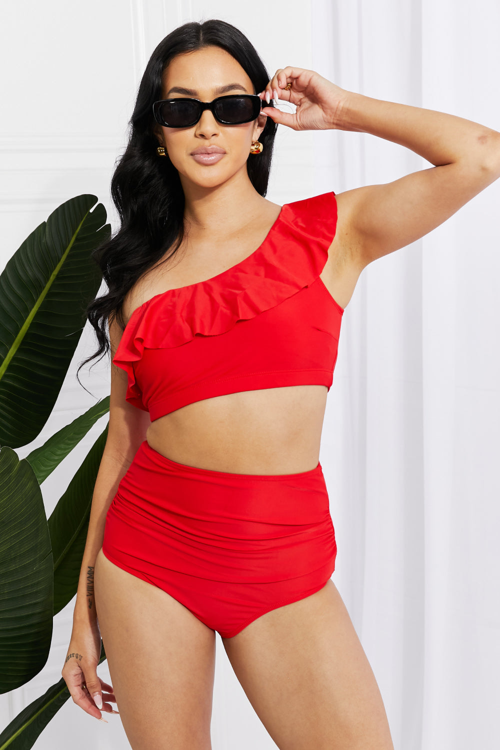 Romantic One-Shoulder Ruffle Bikini