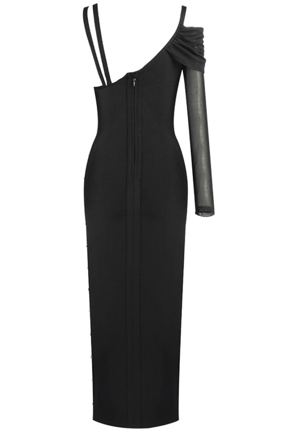 One Sleeve Pin Detail Slit Dress - WESTHUNDRED