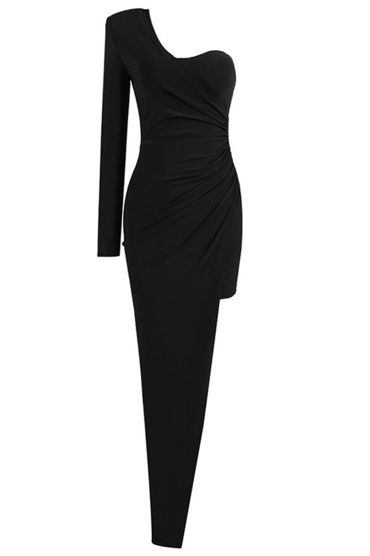 One Shoulder Asymmetrical Trim Bodycon Dress - WESTHUNDRED