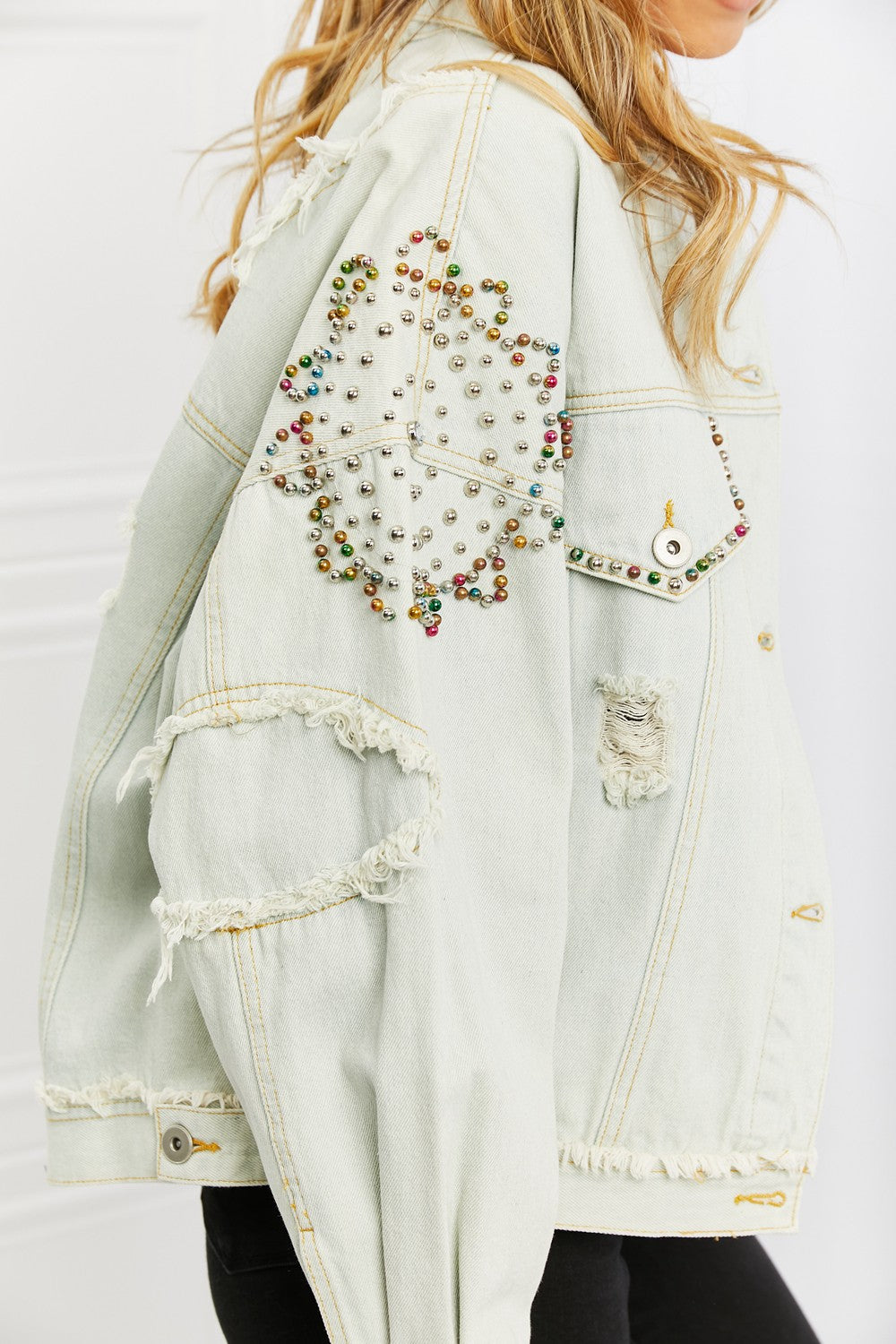 Relaxed Fit Beaded Denim Jacket