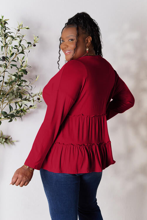 Perfect Long Sleeve Ruffle Hem Blouse