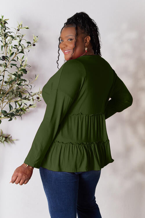 Perfect Long Sleeve Ruffle Hem Blouse