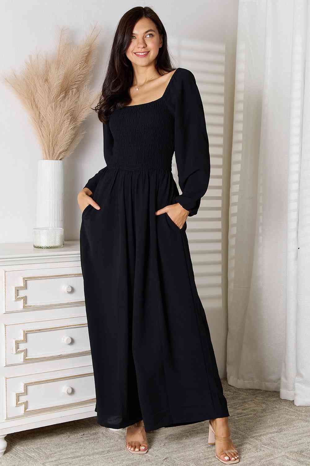 Chic Comfort Square Neck Jumpsuit with Pockets