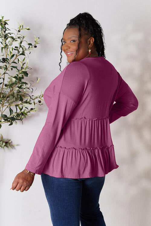 Perfect Long Sleeve Ruffle Hem Blouse