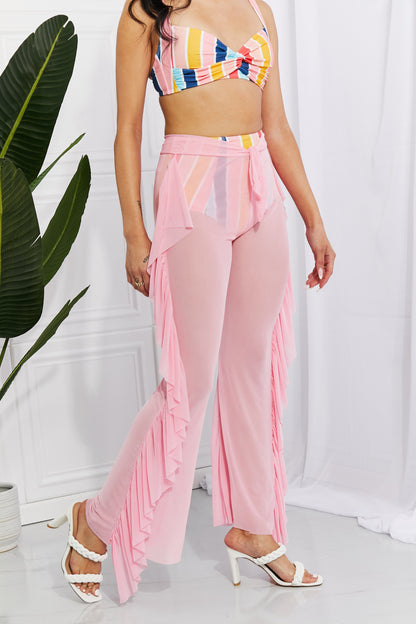 Blush Pink Beach Mesh Ruffle Cover-Up Pants
