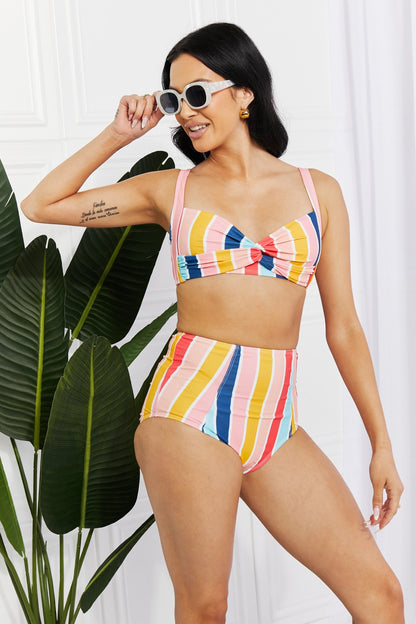 Vintage Striped Twist High-Waisted Bikini