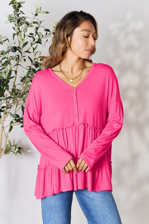 Perfect Long Sleeve Ruffle Hem Blouse