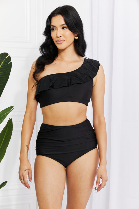 Beach-Ready Chic: Our Black Ruffle One-Shoulder Bikini