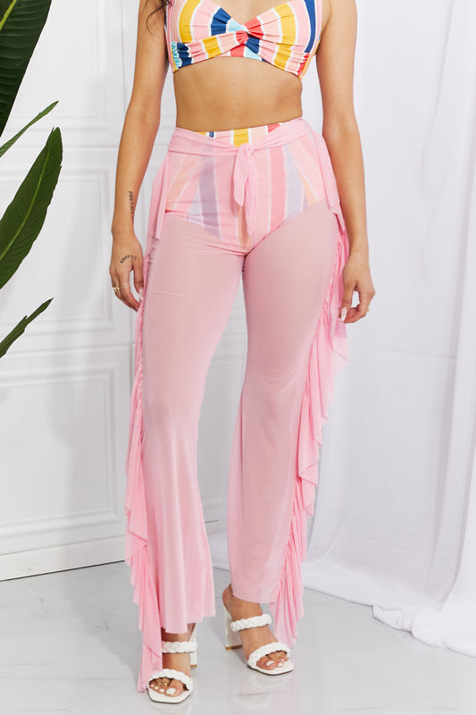 Blush Pink Beach Mesh Ruffle Cover-Up Pants