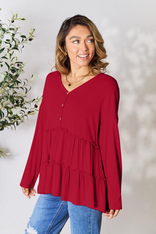 Perfect Long Sleeve Ruffle Hem Blouse