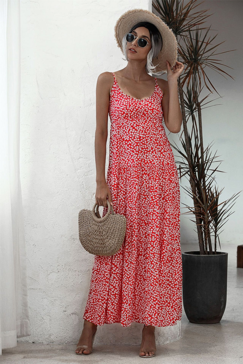 Ditsy Floral Backless Maxi Dress - WESTHUNDRED