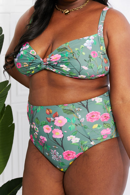 Flirty Floral Twist-Front Bikini with High-Rise Bottoms
