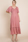 Casual V-neck Pocket Midi Pink Dress