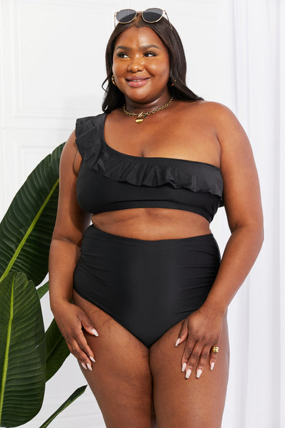 Beach-Ready Chic: Our Black Ruffle One-Shoulder Bikini