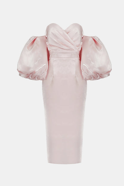 Ruched Bust Puff Sleeve Dress - WESTHUNDRED