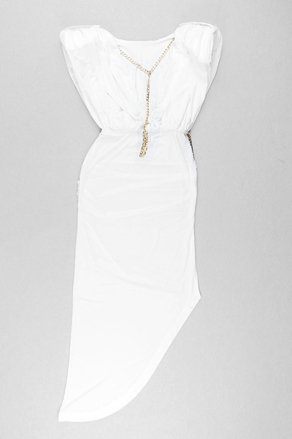 Cap-Sleeve V-Back Chain Detail Asymmetrical Dress - WESTHUNDRED