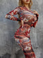 Printed Long Sleeve Crewneck Midi Bodycon Dress - WESTHUNDRED